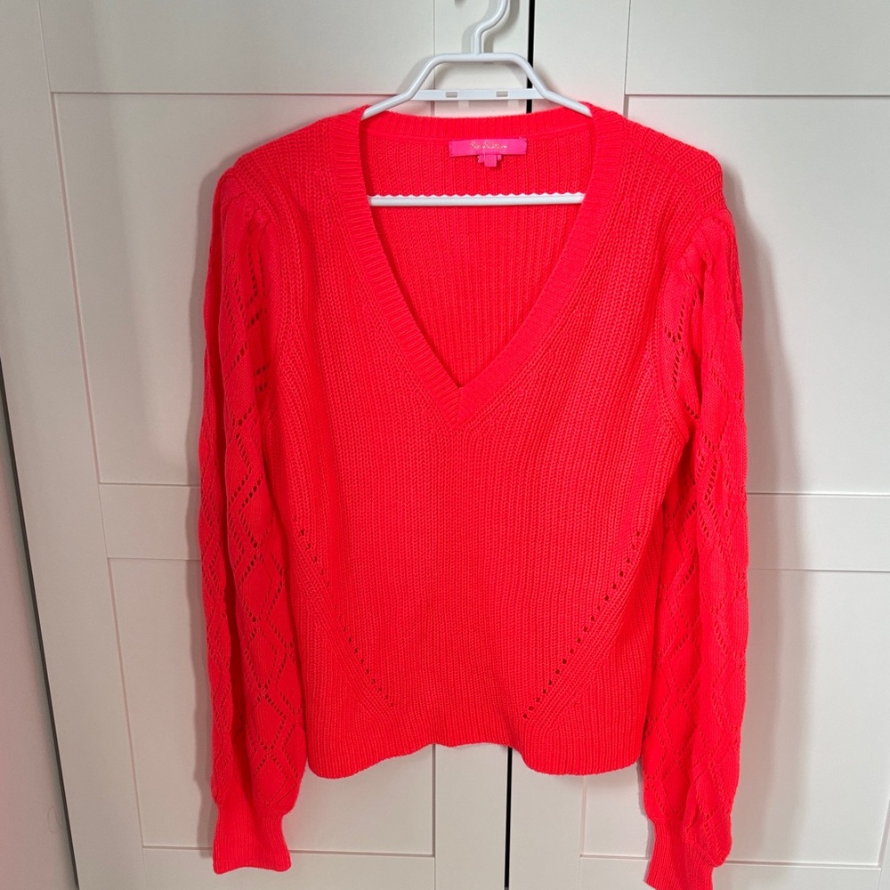 Lilly Pulitzer Bright Pink V-Neck Knit Sweater